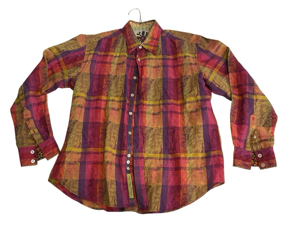 Patrick James Robert Graham Kaukura Luzo 55% Linen Shirt Men XL Plaid Flip Cuff